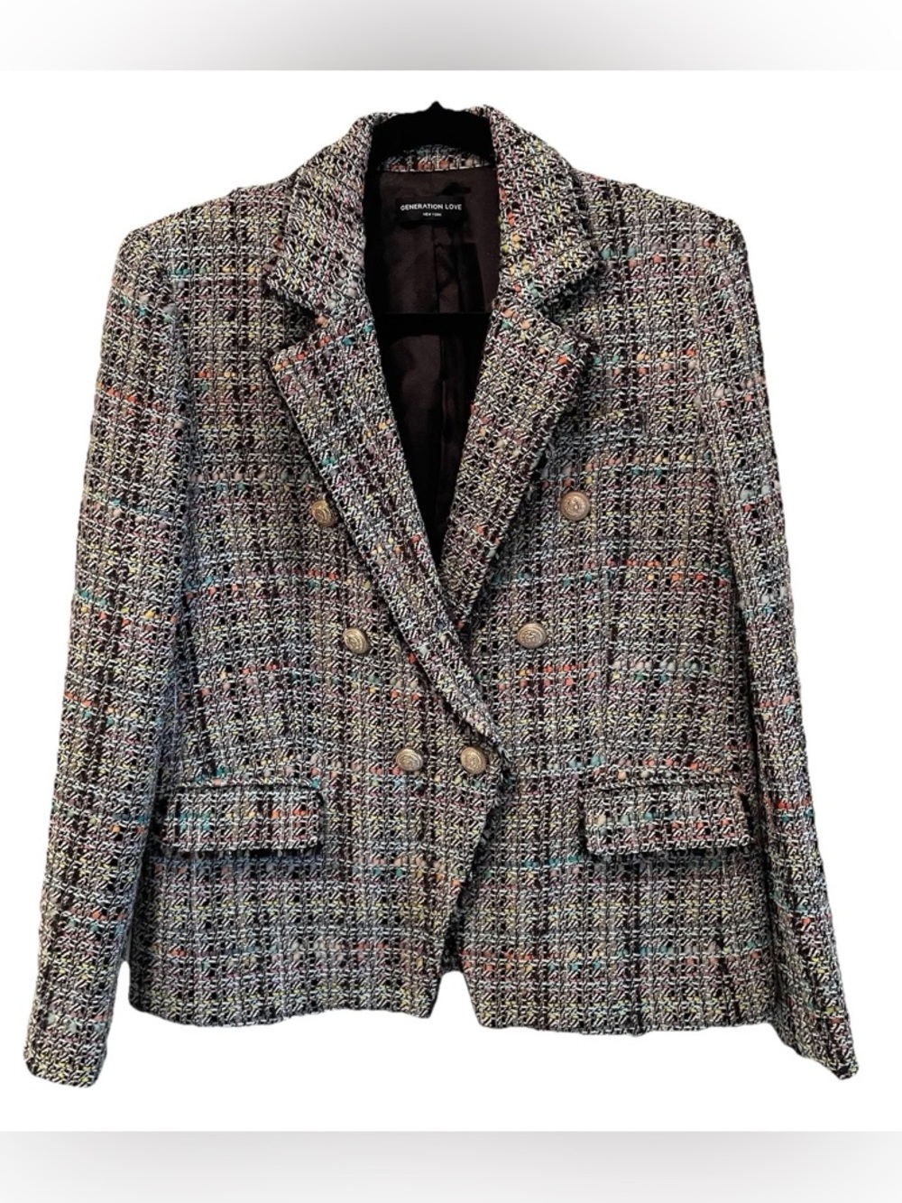 Generation Love Multicolor Tweed Double-Breasted Blazer